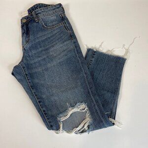 Gilded Intent Mid Rise Ankle Skinny Jeans Blue 27 Womens Distressed Denim